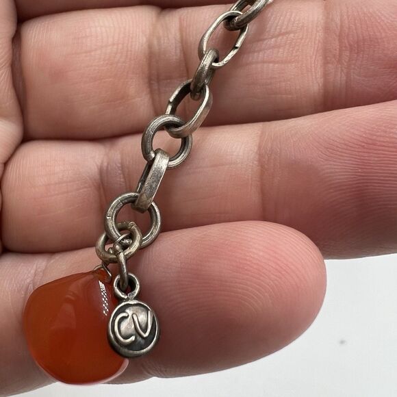 Vintage Genuine Carnelian Necklace Tested Sterling Silver Marked CV 925 Luxury - Picture 5 of 9